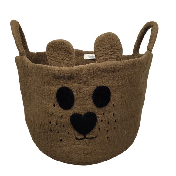 Place & Time Bear Storage Basket Set 100% Wool Nursery Toys Made In Nepal Brown - Picture 2 of 16